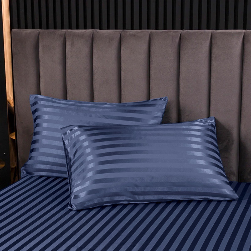 Kanheya Microfiber 250 TC Reversible Stripe Duvet Cover Set with Pillowcases, Kingsize - 2 Standard Pillowcases, Navy