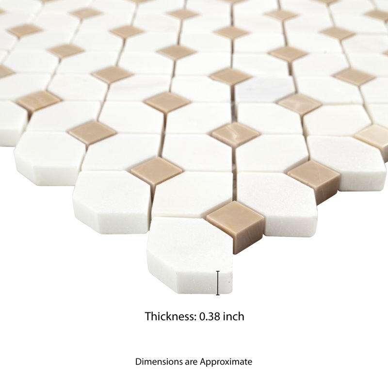 Geometric 13 in. x 13 in. Polished Marble Mosaic Floor and Wall Tile, Calabria Frost Gold