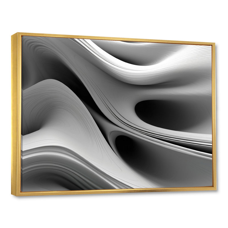 Blanc noir infini ondulations - art mural abstrait vagues modernes pour le salon, Cadre flottant doré