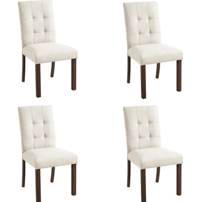 Four - Piece Mid Century Modern Dining Chairs With Back, Beige Fabric And Walnut Wood, Space Efficient Of 4 Legs , Ergonomic Design, Ideal For Restaurant