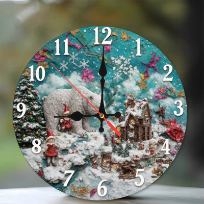 Christmas-clock-bear-elves-snowy-house