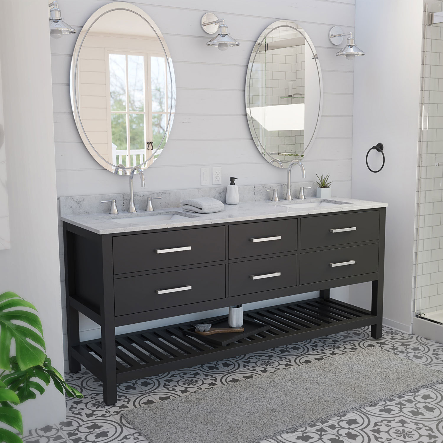 DreamLine 72'' Double Bathroom Vanity with Carrara Marble Vanity Top ...