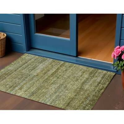 Tapis extérieur lavable rayé vert olive et brun 3 pi x 5 pi