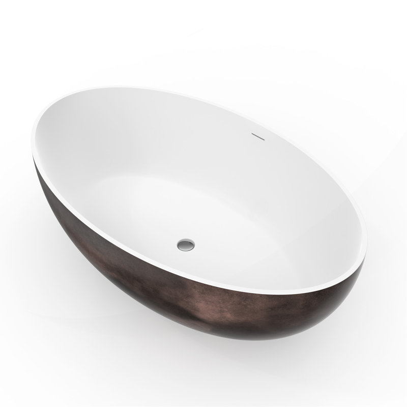 Baignoire de trempage autoportante à surface solide de 67 pouces pour salle de bain, Noyer