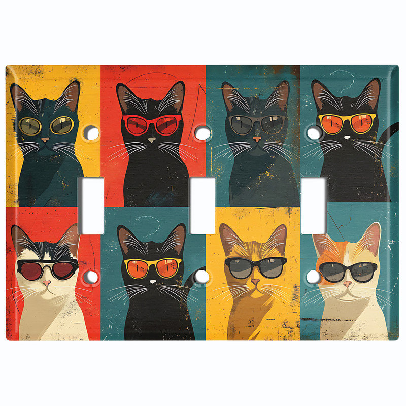 Couvercle de plaque d'interrupteur en métal; Bascule à 3 bandes US standard - Portraits de chats sympas, Triple # 3