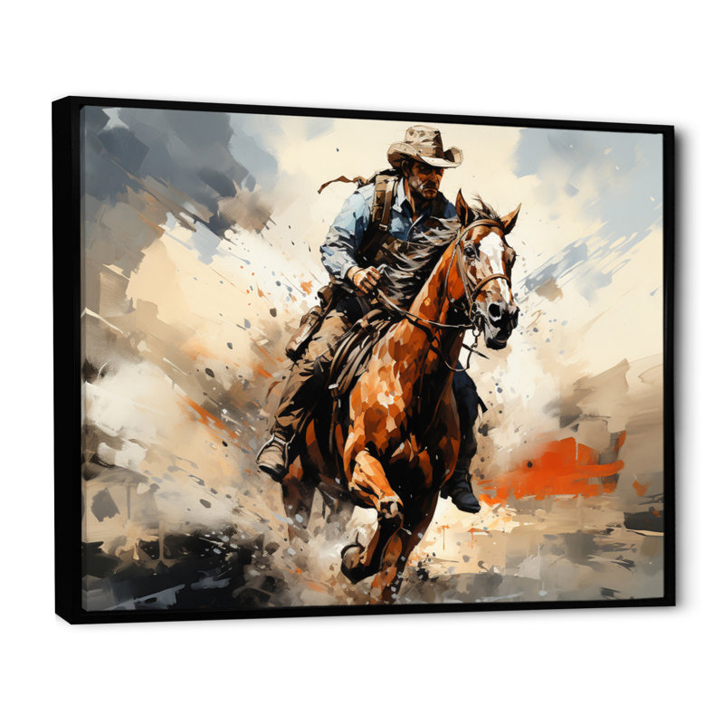 Keani Cowboy Bronco Buste sur toile, H 34 po x l 44 po x P 1,5 po, Cadre flottant noir
