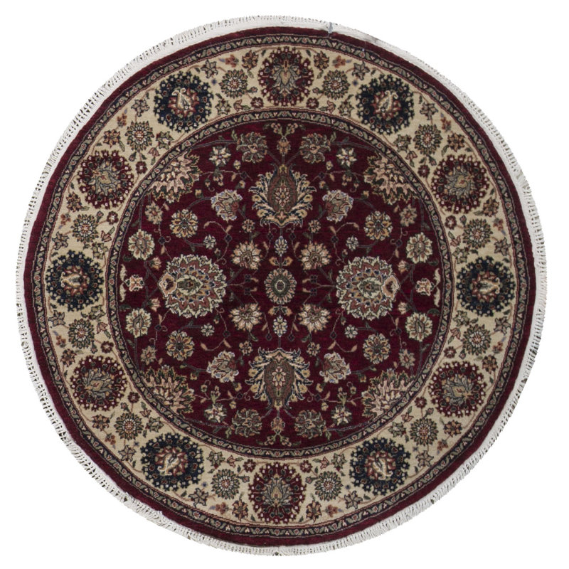 Tapis rouge rond de haute qualité noué à la main