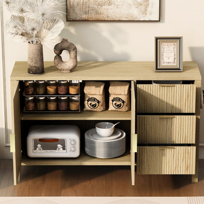 Buffet en U avec 3 tiroirs et pieds centraux supplémentaires, crochets de buffet à motif ondulé modernes pour le couloir, offrant une utilisation multifonctionnelle, un salon d'apparence élégante,