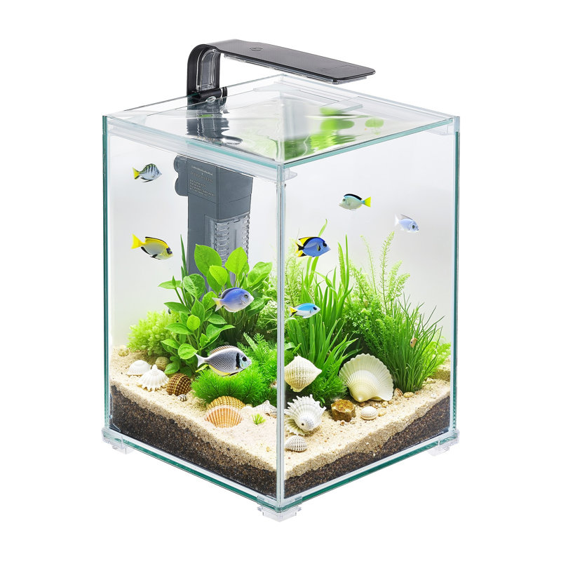 Ensemble d'aquarium en verre 5 gallons avec éclairage DEL, filtre autonettoyant et débit réglable - noir