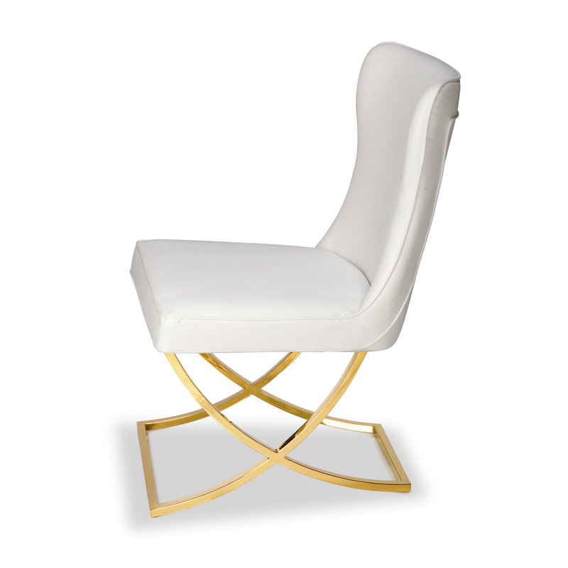 Riddick 17.72'' H Faux Leather Upholstered Metal Side Chair, Gold, White