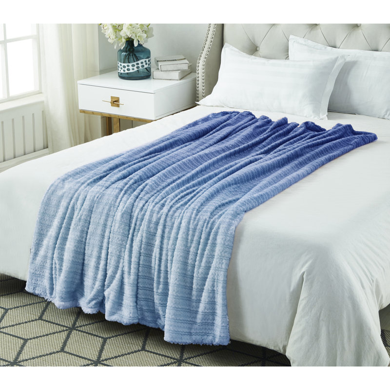 Jeté de flanelle inversé Ombre Jacqaurd 60 po x 70 po, Bleu marine