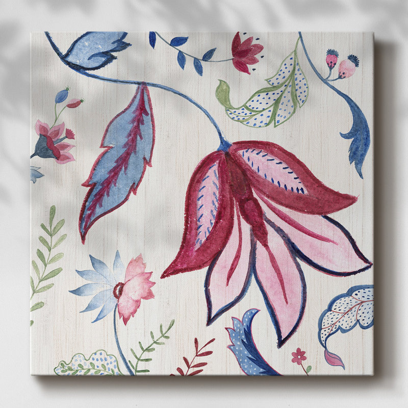 Motif floral jacobin III sur toile, H 16 po x l 16 po x P 1,5 po