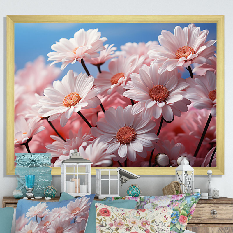 «Pink Whispering Daisies I», reproduction, Cadre doré à une seule photo, H 30 po x l 40 po x P 1,5 po