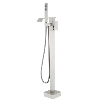 Freestanding Tub Filler Floor Mount Bathtub Faucet With Handheld Shower