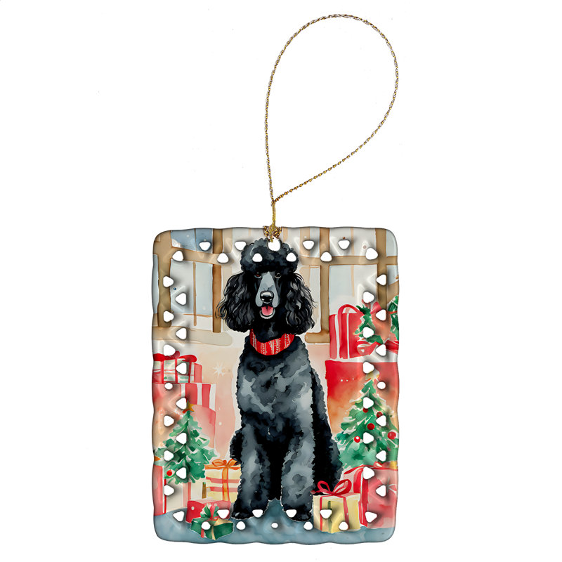 Ornement en porcelaine de Noël caniche, Caniche 3570