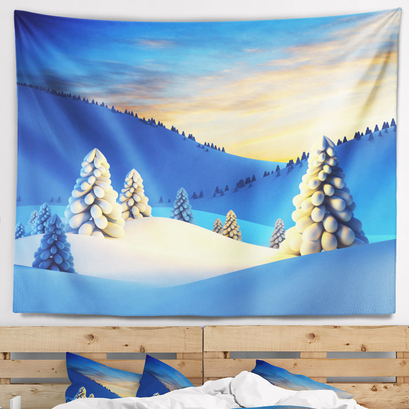 Les montagnes de noël en polyester avec des arbres en sapin tapisserie avec accessoires suspendus inclus, H 50 po x l 60 po