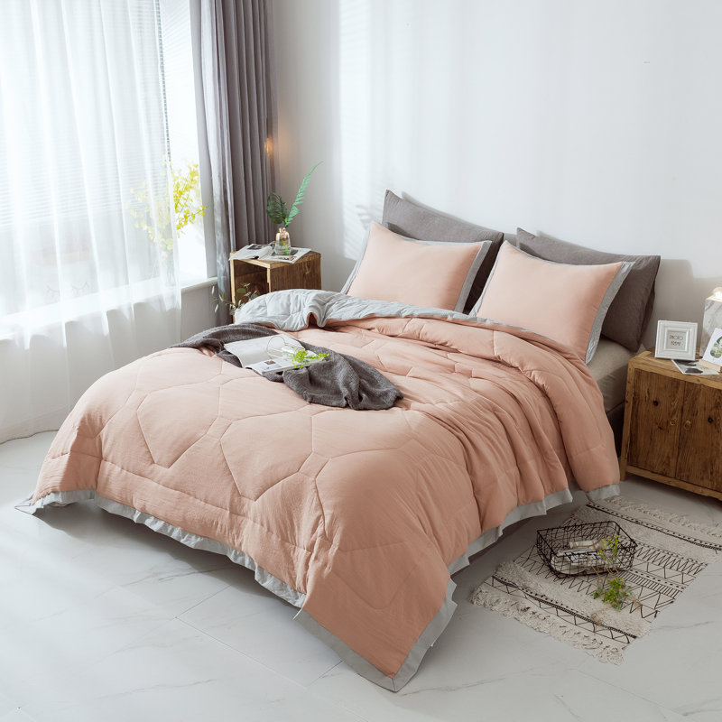 Satin Comforter, Peach, Queen Comforter + 2 Shams