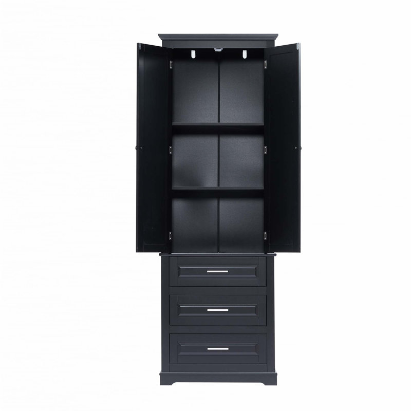 Armoire de rangement haute avec trois tiroirs, Noir