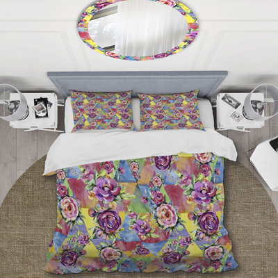 Multicolore bouquet de fleurs - ensemble de housse de couette floral - microfibre de polyester