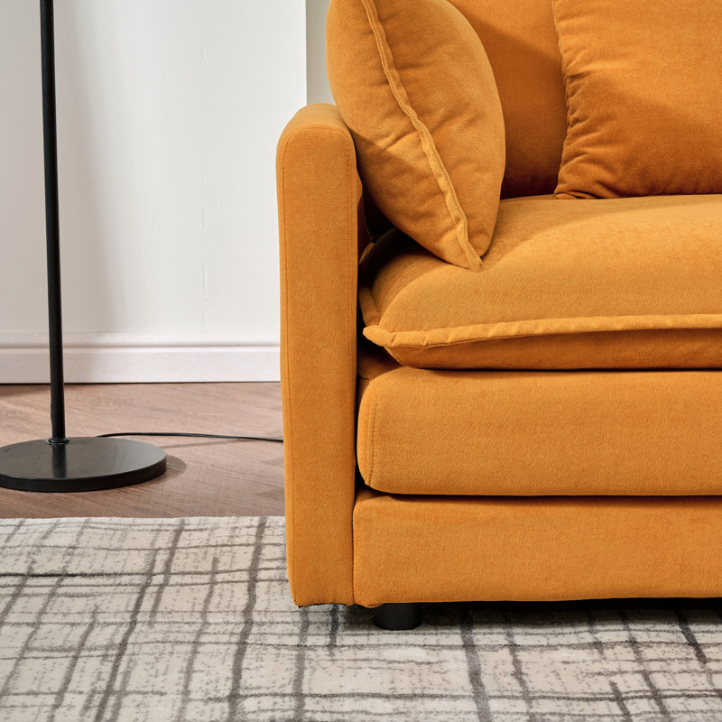 Chenille orange modulaire en L à assise profonde en L 110 po, revêtement respirant haut de gamme, structure en bois, 3 sièges pour la détente dans le salon avec coussins, siège, style contemporain eucalyptus,
