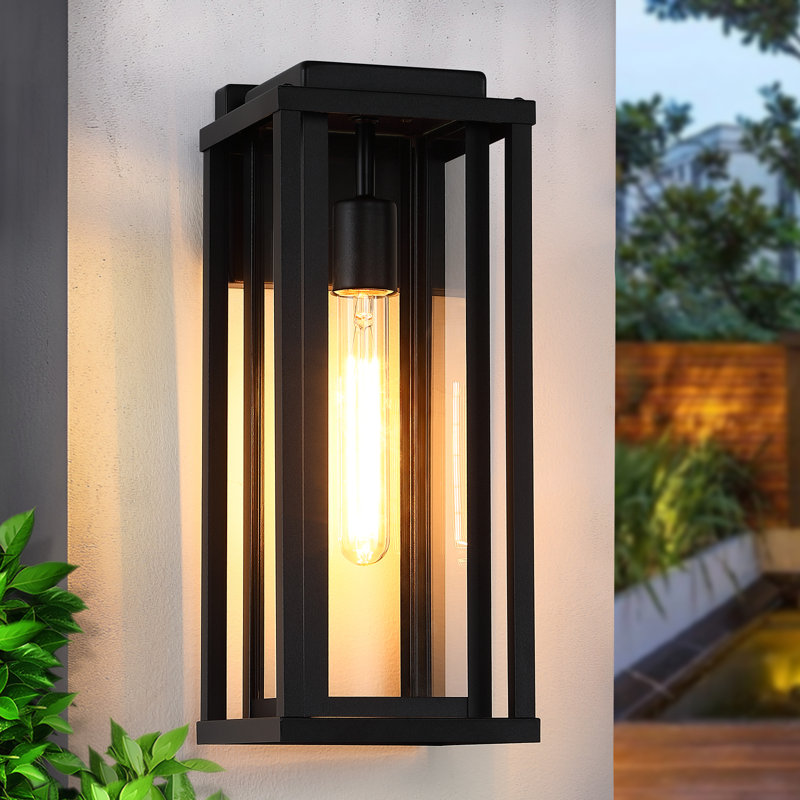 1-Light 15.5" Black Outdoor Wall Sconce with Glass Shade
