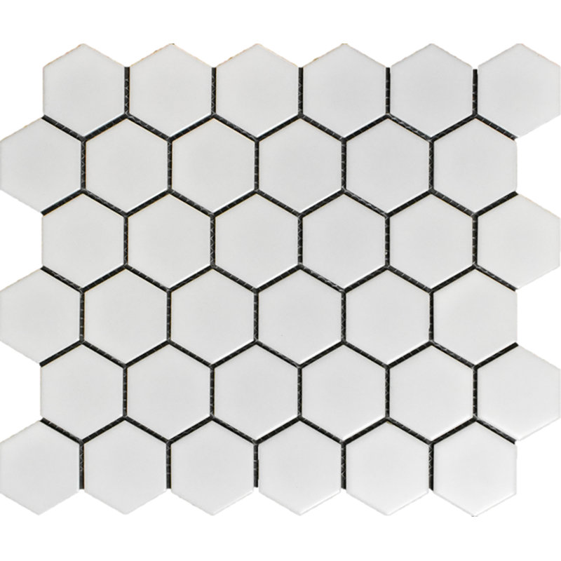 12X12 Hexagon White Mosaic matte 2x2", White