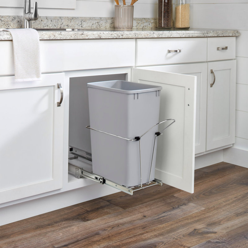 Rev-A-Shelf Universal Waste Container with Rear Basket, 32 qt. (8 gal)