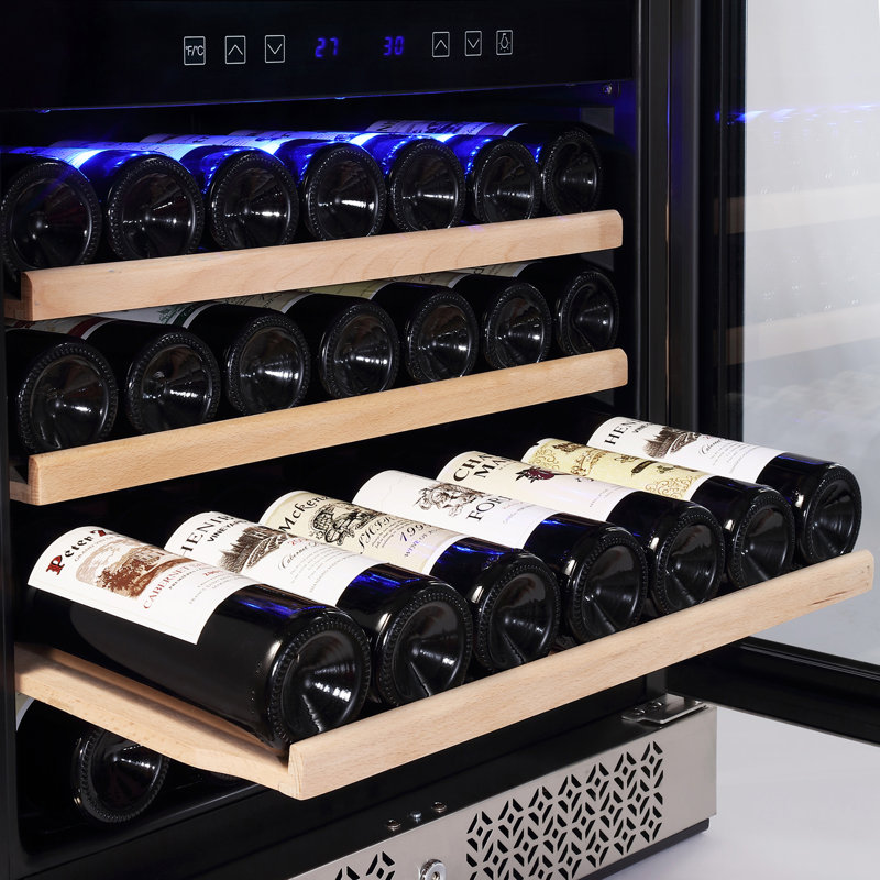 Stainless Steel Dual Zone 46-Bottle Wine Refrigerator with Blue LED Lighting
