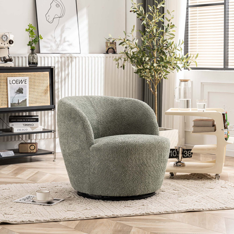 Fauteuil demi-tonneau Hadriel, Sauge vert bouclé