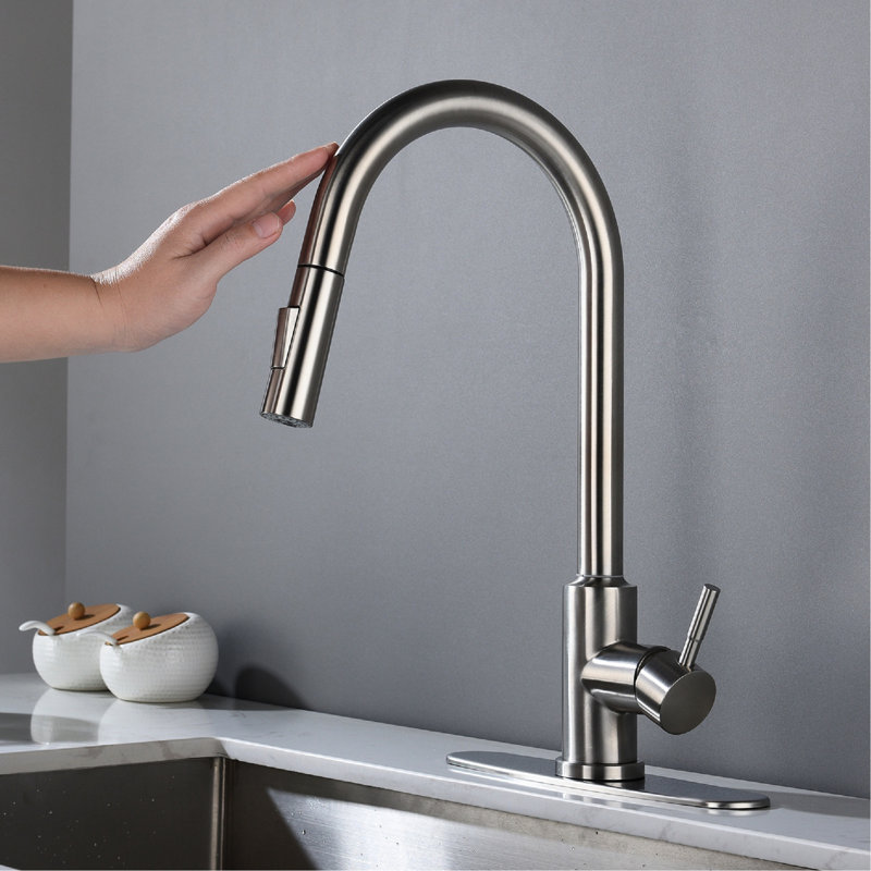 Touch Responsive Kitchen Faucet With Pull Down - Easy Water Control, Brushed Nickel Finish, Stainless Steel Spray Head And Sensor Corrosion Resistance, Consistent Flow Nickel,