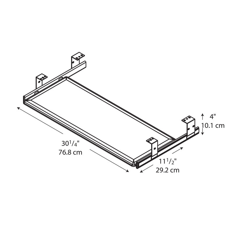 Adjustable Black Metal and Wood Keyboard Shelf with Drawer