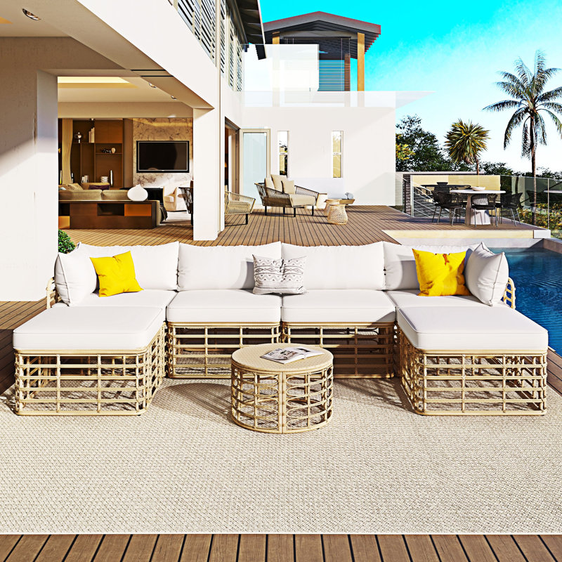 7 Pieces Outdoor Sectional Sofa Set, Beige