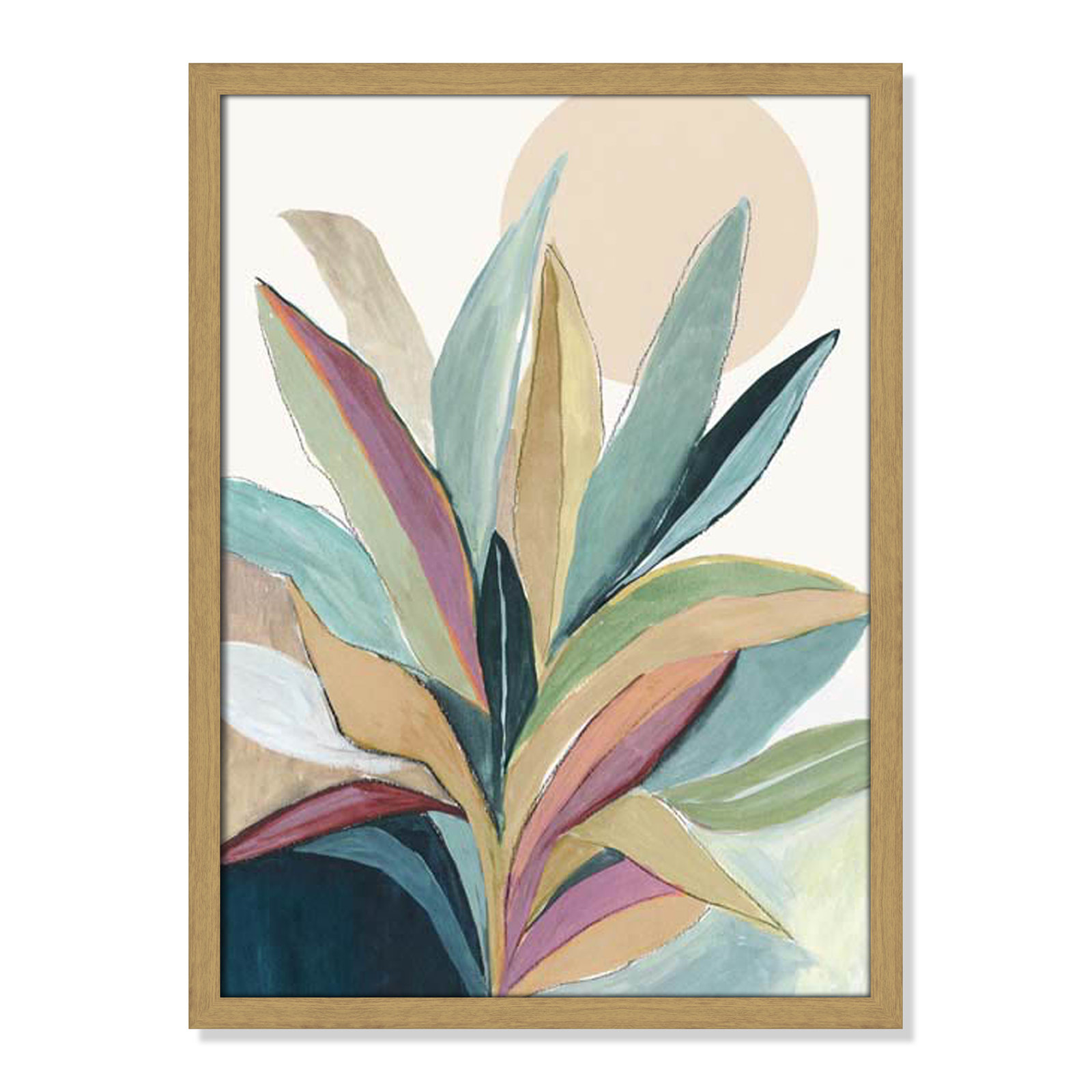 Sunny Bright Leaves I by Asia Jensen, Natural Slim Unmatted Picture Framed, 23" H x 17" W x 0.75" D