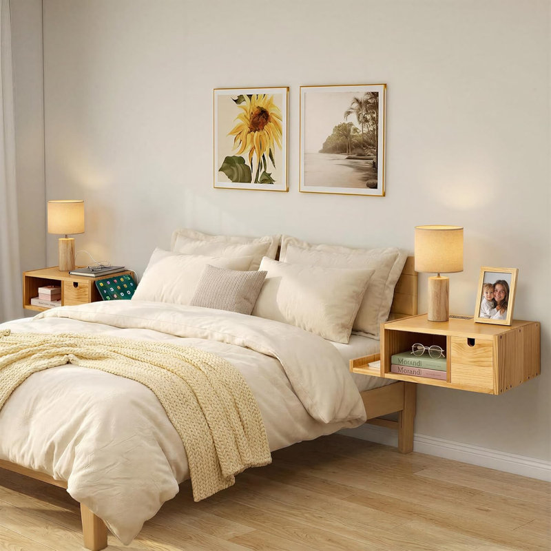 Suspended Bedside Table With Charging Station