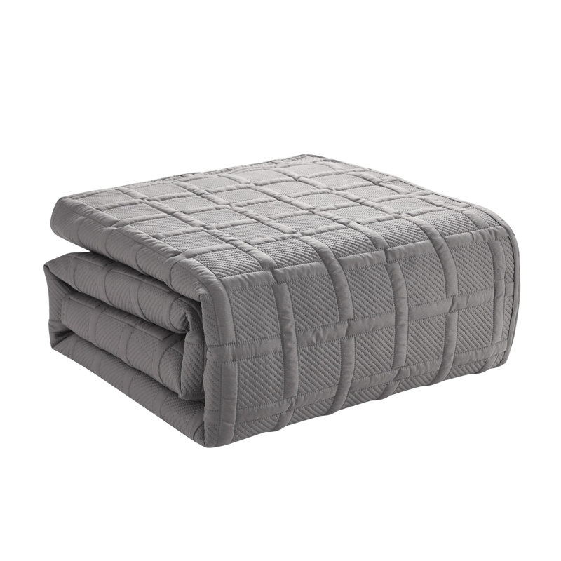 Ensemble de courtepointe carrée 3 pièces Pinsonic, Courtepointe double/grand et 2 taies décoratives, Géométrique gris foncé