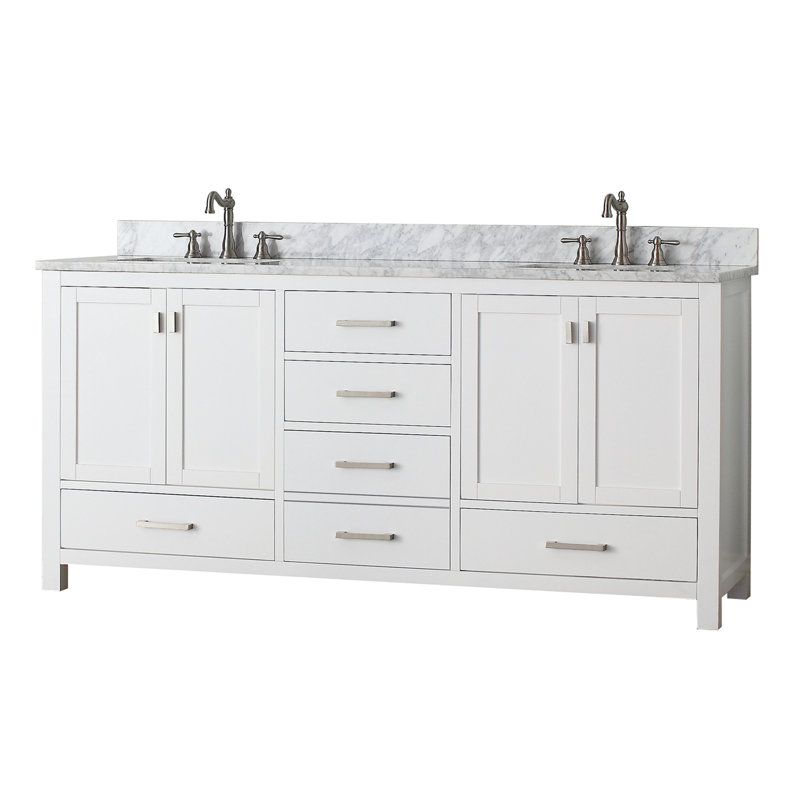 Modero 73" Double Bathroom Vanity Set, 72" , Carrara White, Brushed Oak