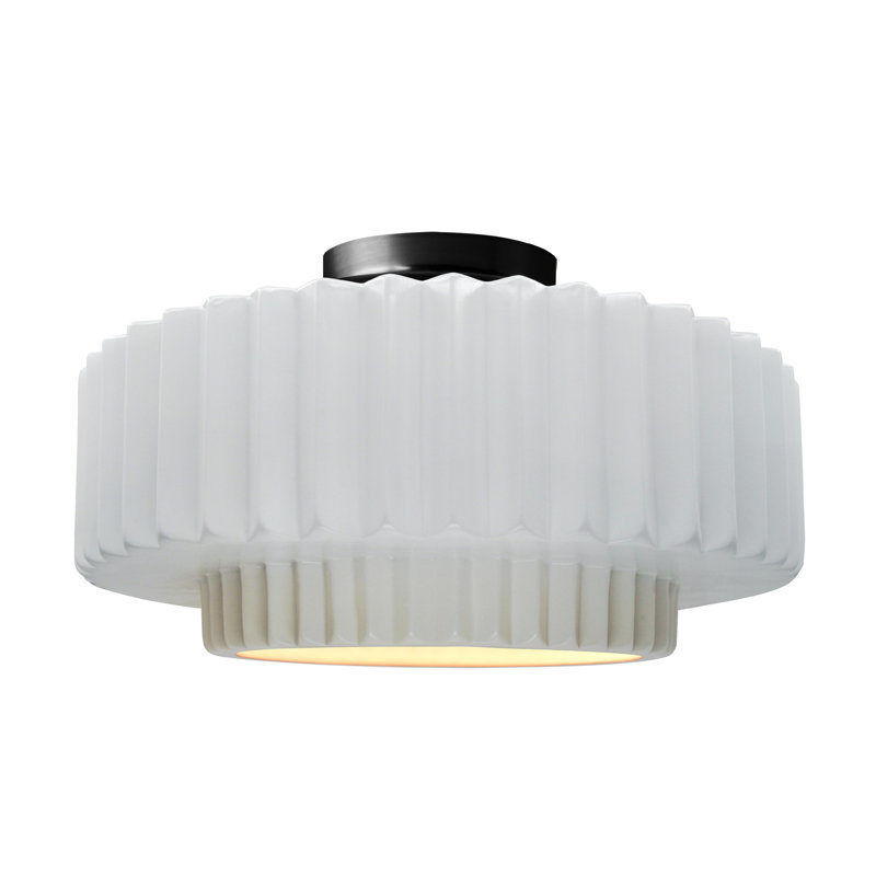 Ceramic LED Semi Flush Mount, 7.25" H x 14.5" W x 14.5" D, Matte Black, Gloss White/Gloss White