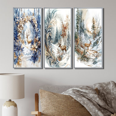 «Deer In Chrismtas Woods I - Red Christmas Santa Deer», art mural