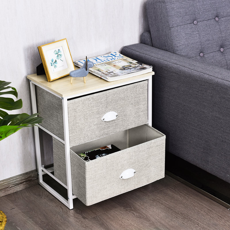 Table de chevet 2 tiroirs Schatz, Gris