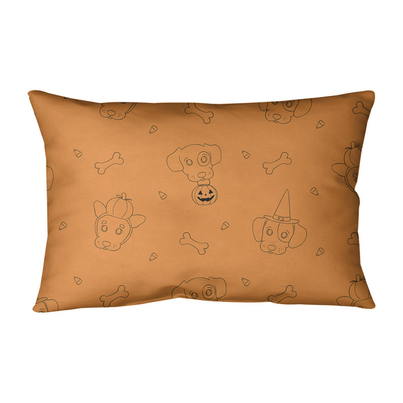 Coussin lombaire chiens halloween, Orange / Noir