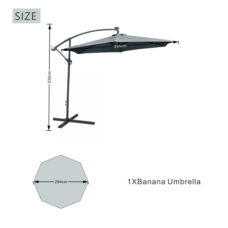 PAU 294cm Lighted Cantilever Parasol, Grey