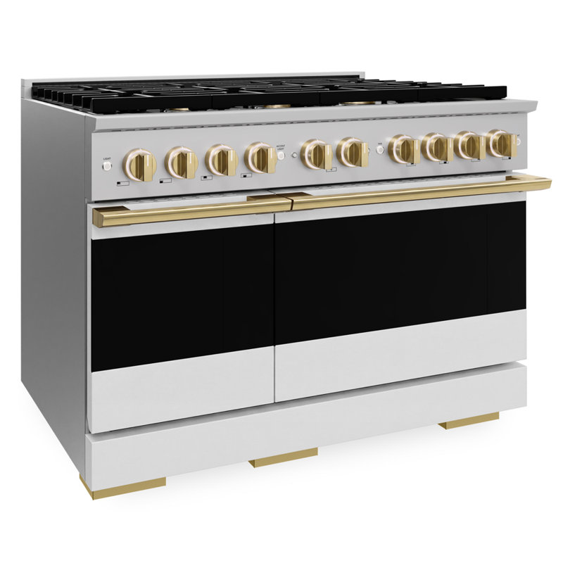 ZLINE Autograph 48 in. 6.7 cu. ft. Marino Dual Fuel Range in Satin Stainless Steel & Bronze Accents