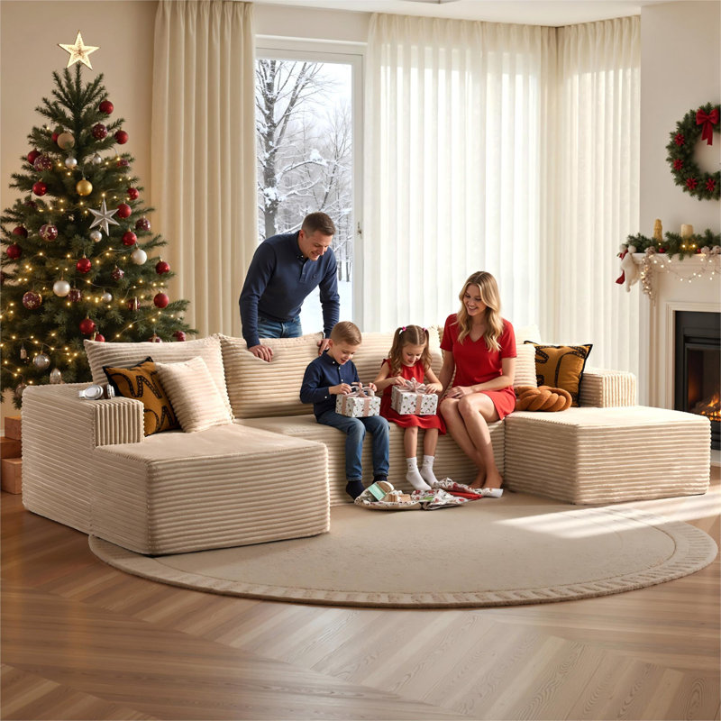 Canapé modulaire 3 pièces Cloud Compression, Polyester beige / velours côtelé