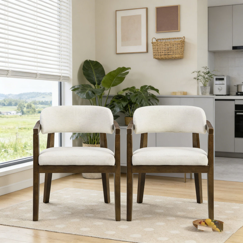 Chaise avec accoudoirs de salle à manger, Beige et gris foncé