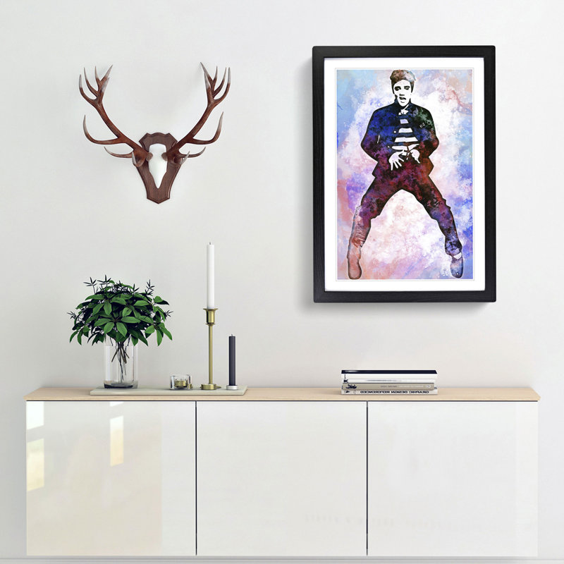 Elvis Presley The Jailhouse Rock in Abstract - Picture Frame Painting Print, 87cm H x 62cm W x 2cm D, Black Framed