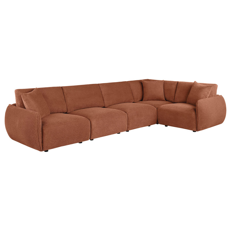 Canapé modulaire rembourré 5 pièces Henry Corail, Mélange de polyester rouge, H 33 po x l 108 po x P 108 po