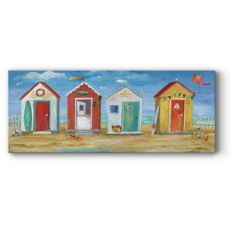 Bright Beach Huts sur impression sur toile, H 8 po x l 20 po x P 1,5 po