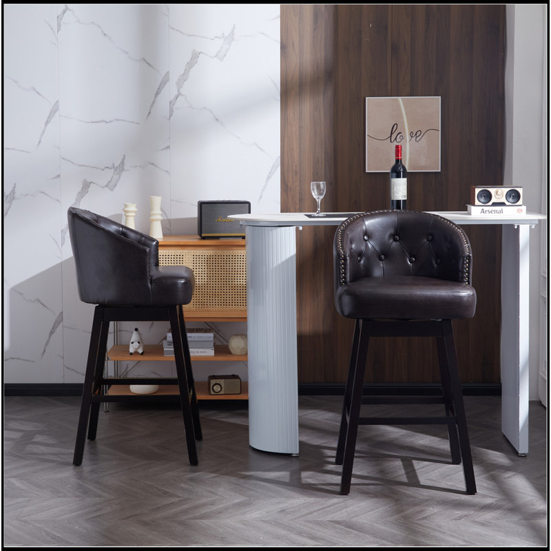 Ensemble de 2 tabourets de bar pivotants charmants de 33,25 po de hauteur, avec structure en bois d'hévéa massif, dossier, repose-pieds et tabourets de bar sans accoudoirs pour la maison
