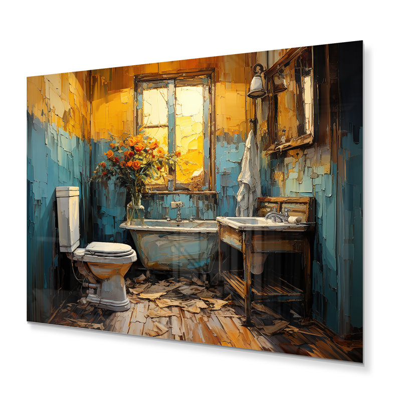 " Bathroom Yellow Painting ", 16" H x 32" W x 1" D