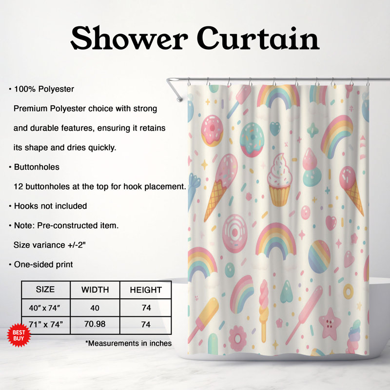 Rideau de douche 1 pièce Sprinkle Magic, H 74 po x l 71 po